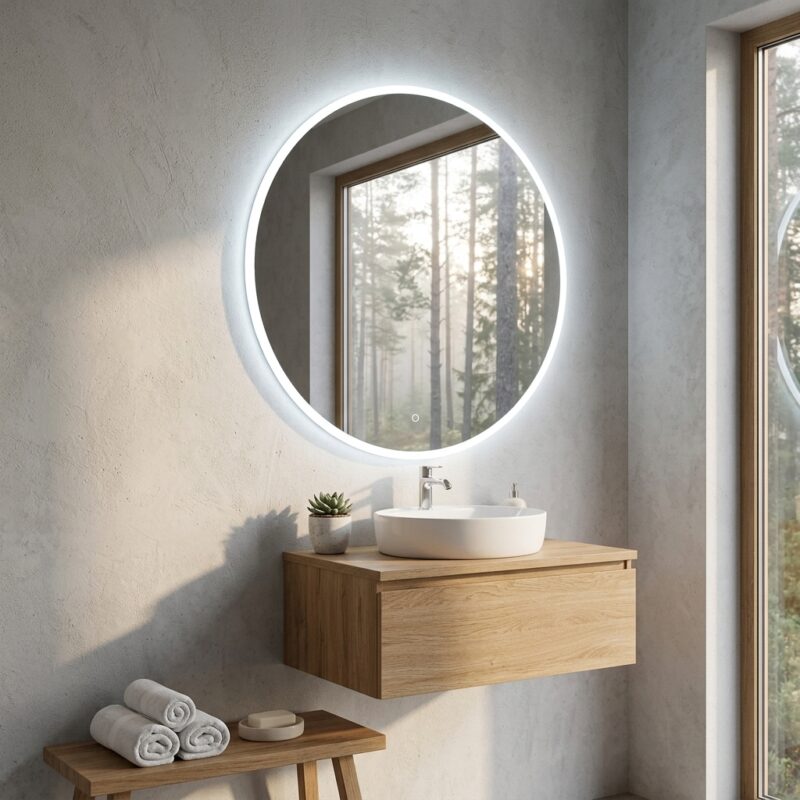 RENE 800 mm apvalus LED veidrodis su priekiniu apšvietimu