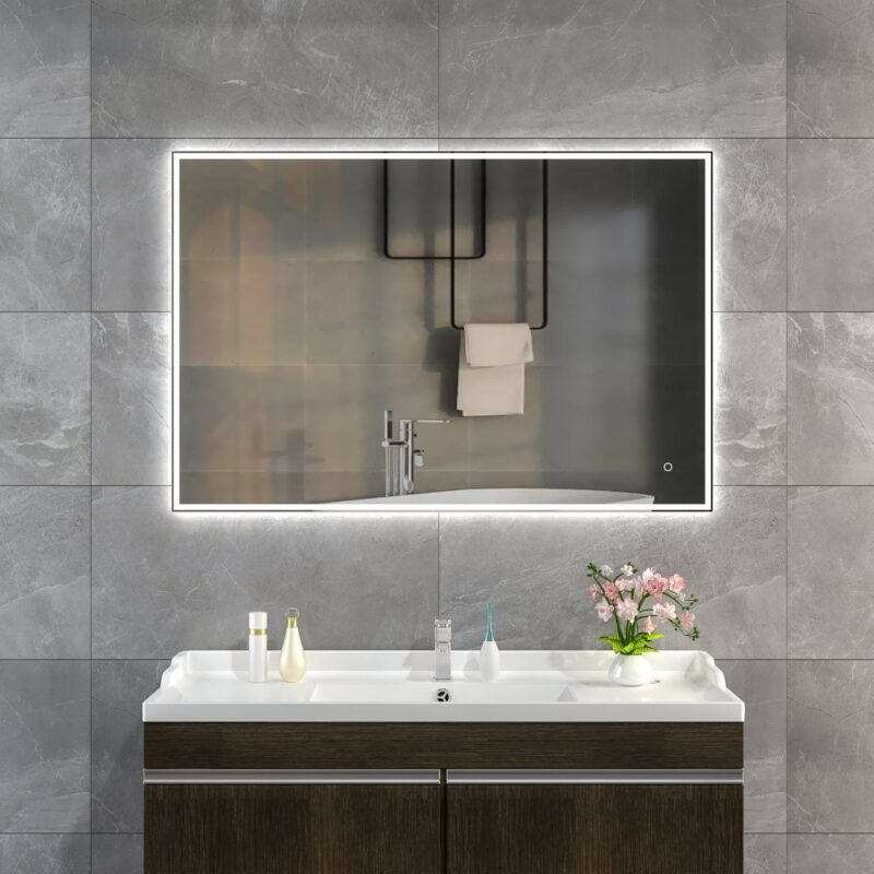 KELI 1000×800 mm stačiakampis LED veidrodis su atitrauktu priekiniu apšvietimu (skandinaviškas dizainas)