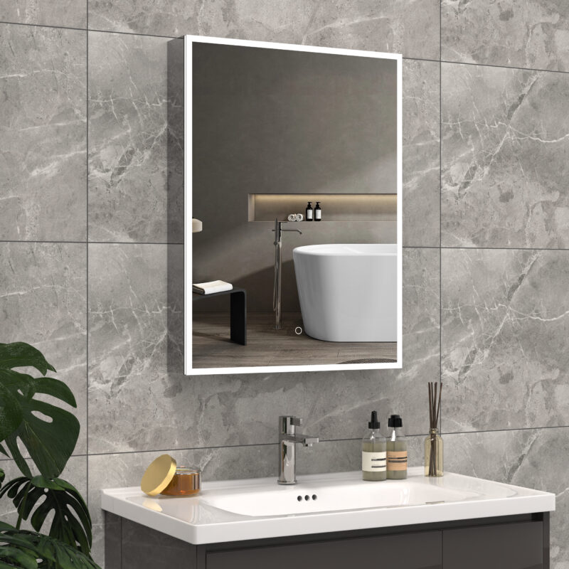 ARLO 600×800 mm stačiakampis LED veidrodis su spintele – priekiniu apšvietimu