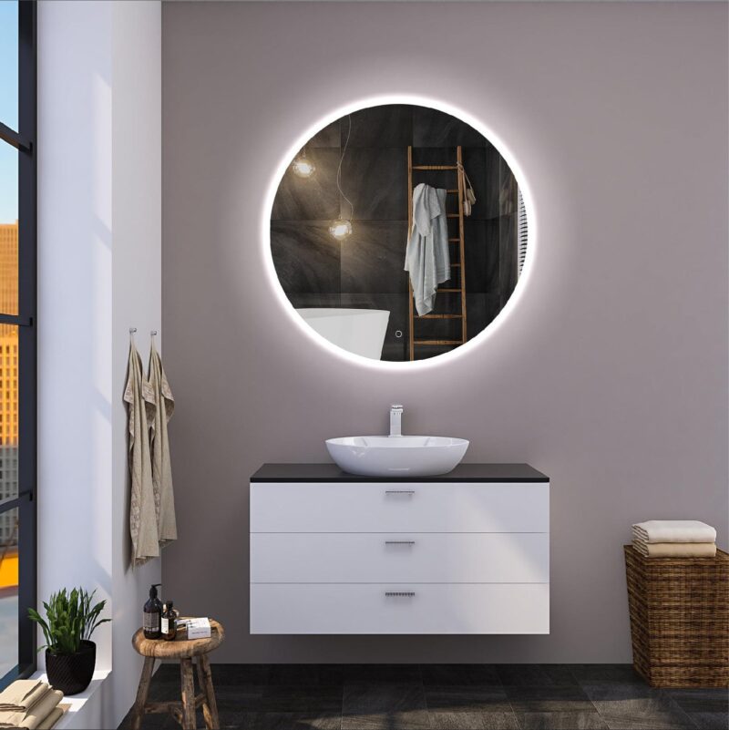 RENE 1000 mm apvalus LED veidrodis su priekiniu apšvietimu