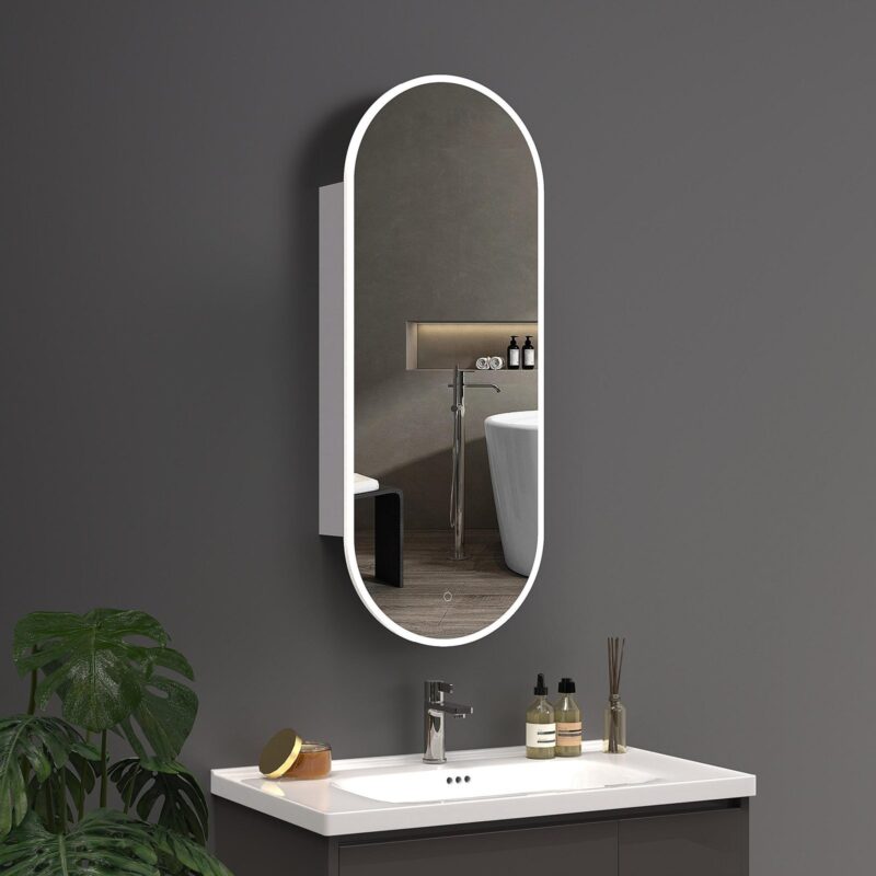 EVA 450×1150 mm ovalus LED veidrodis su spintele – priekiniu apšvietimu