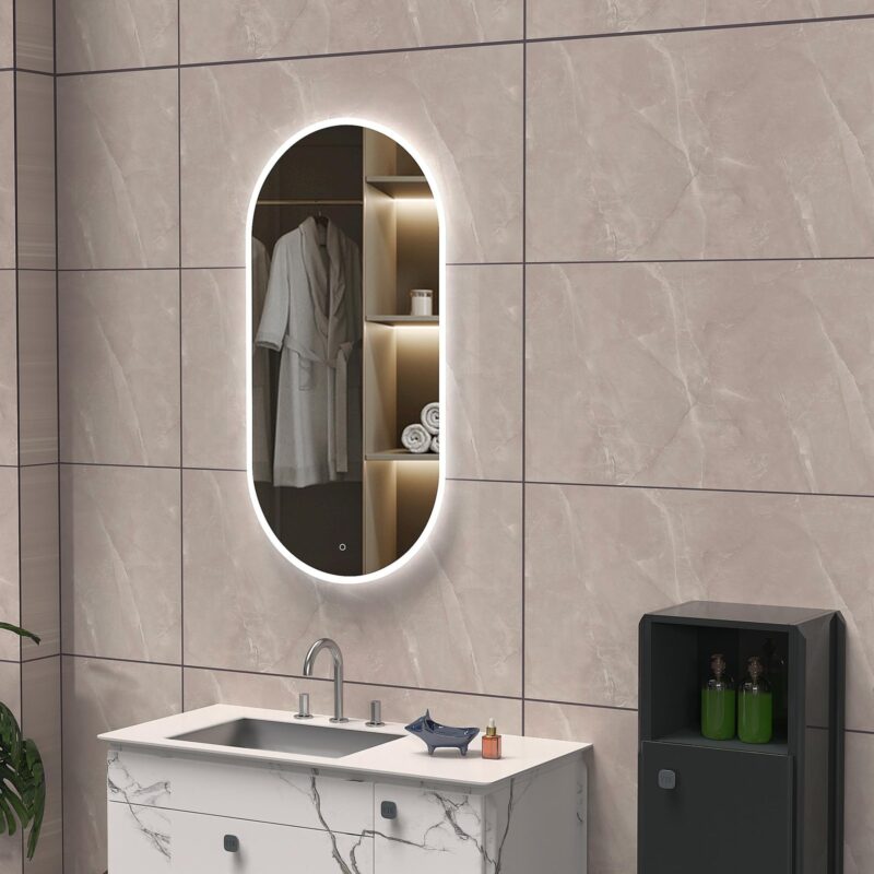 LYRA 600×1200 mm ovalus LED veidrodis su priekiniu apšvietimu (piliulės formos)