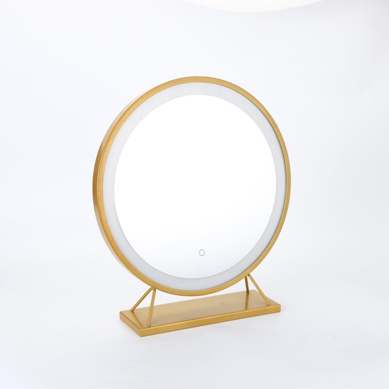AMBER 400 mm apvalus LED makiažo veidrodis su priekiniu apšvietimu ir auksiniu matiniu rėmu