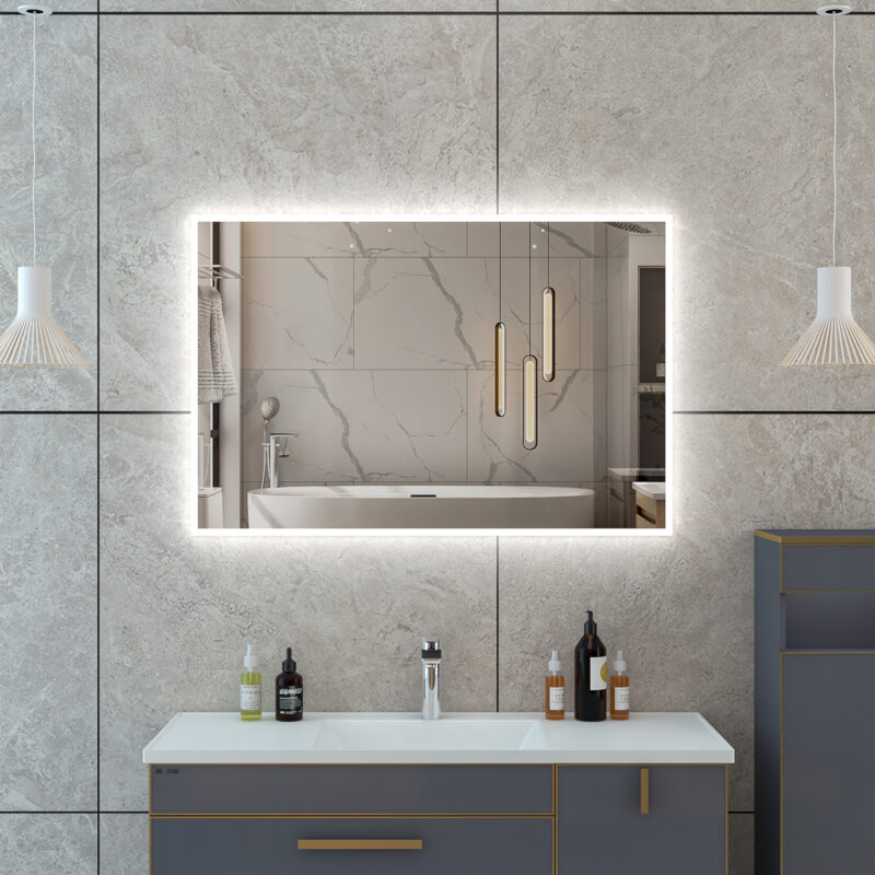 JUDI2 1200×800 mm stačiakampis LED veidrodis su priekiniu apšvietimu (NAUJIENA: sensorinis jungiklis)