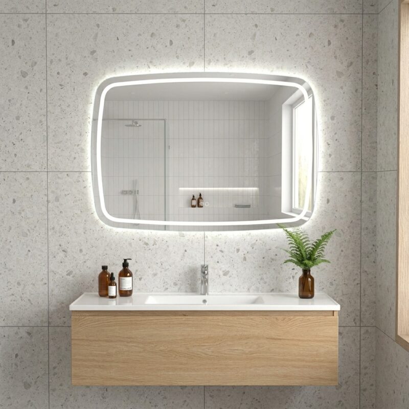 NAUJIENA: MILA 1000×800 stačiakampis LED veidrodis su nematomu priekiniu ir galiniu apšvietimu
