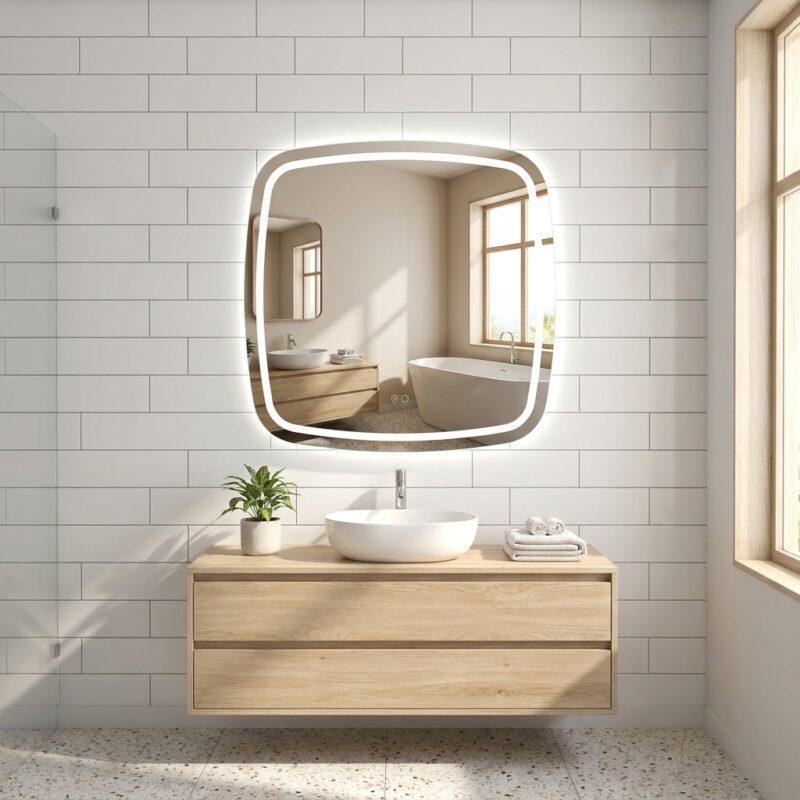 NAUJIENA: MILA 800×800 stačiakampis LED veidrodis su nematomu priekiniu ir galiniu apšvietimu